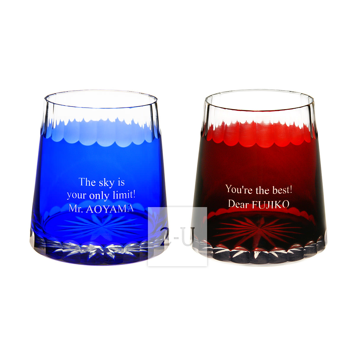 日式切子玻璃杯 蓝富士山＆红富士山对杯