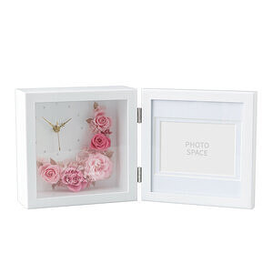 多彩玫瑰保鲜花相框相架带时钟 深浅粉色玫瑰