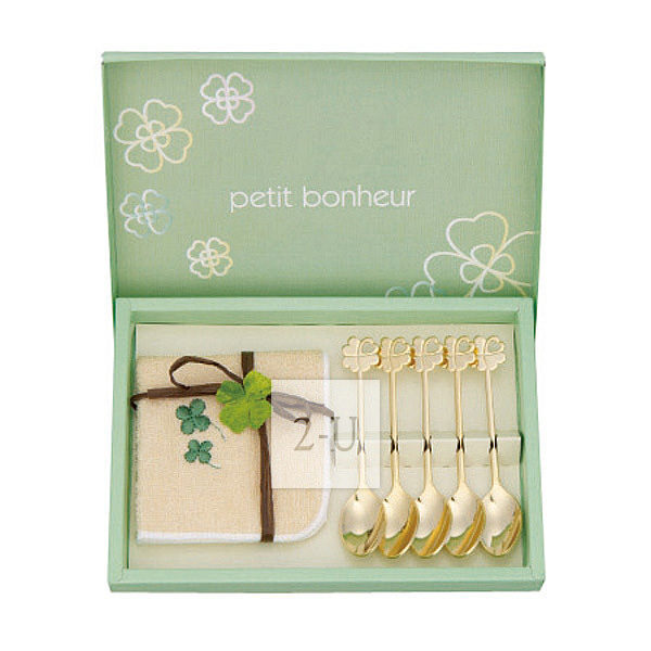 幸运草 咖啡勺 6P 套装含小毛巾