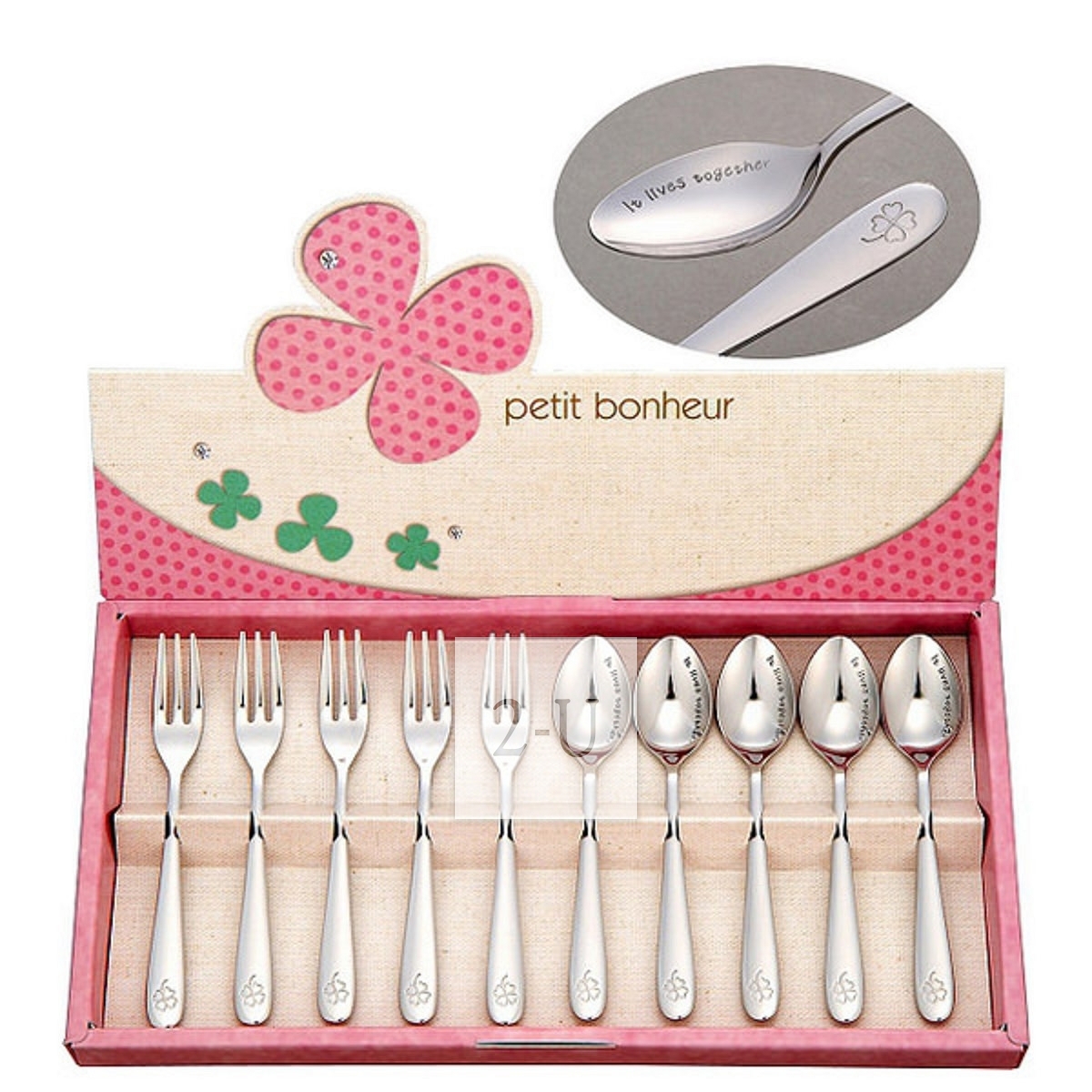 幸运草 不锈钢咖啡勺叉子调羹套装 10P