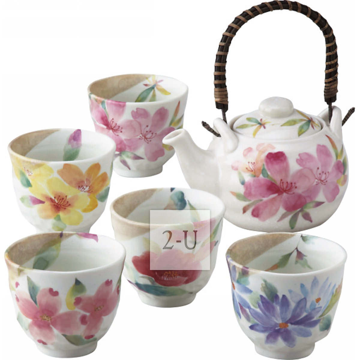 美浓烧 和蓝 花香 5杯一壶茶具套装