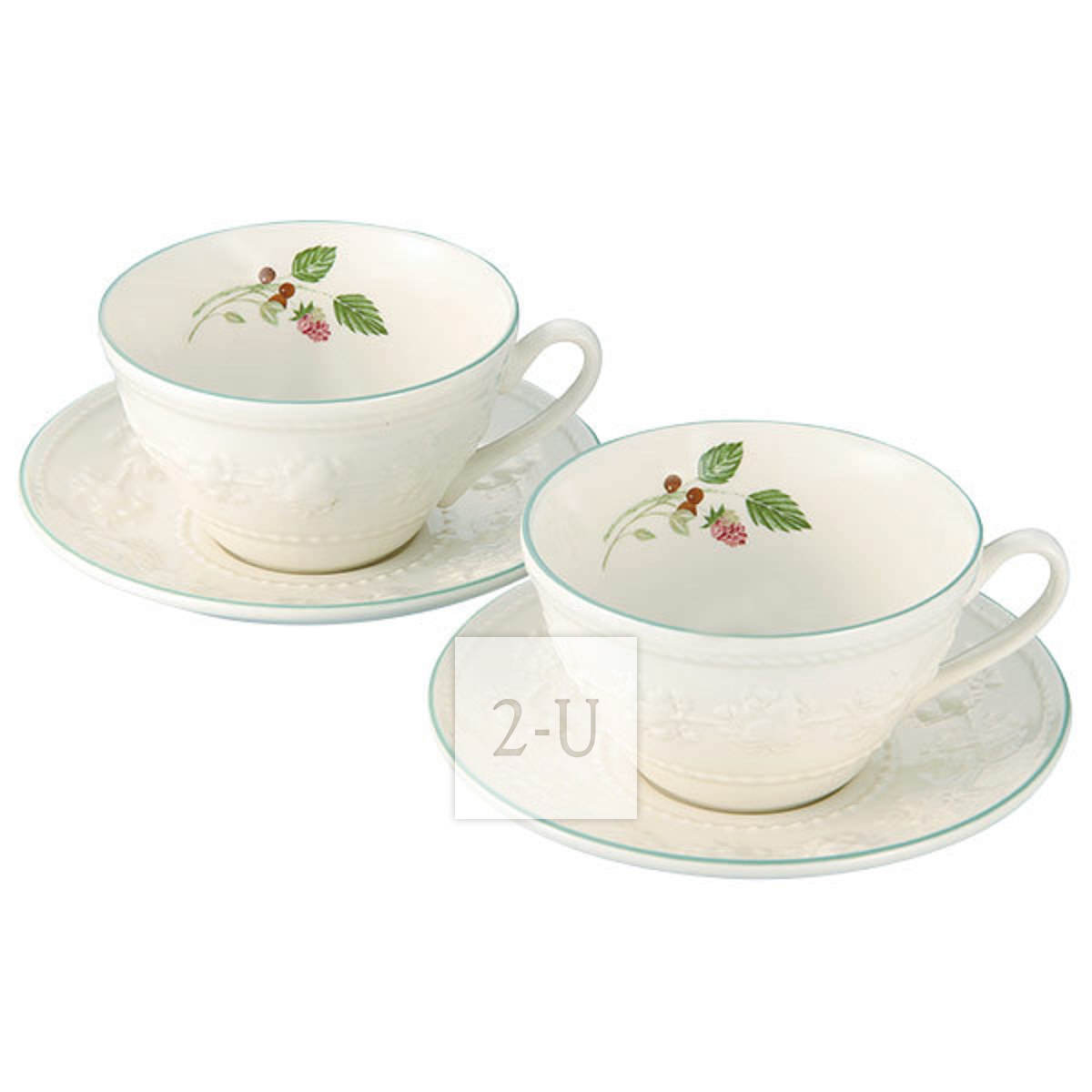 韦奇伍德 Queen's Ware Collection Festivity 陶瓷咖啡对杯杯对碟