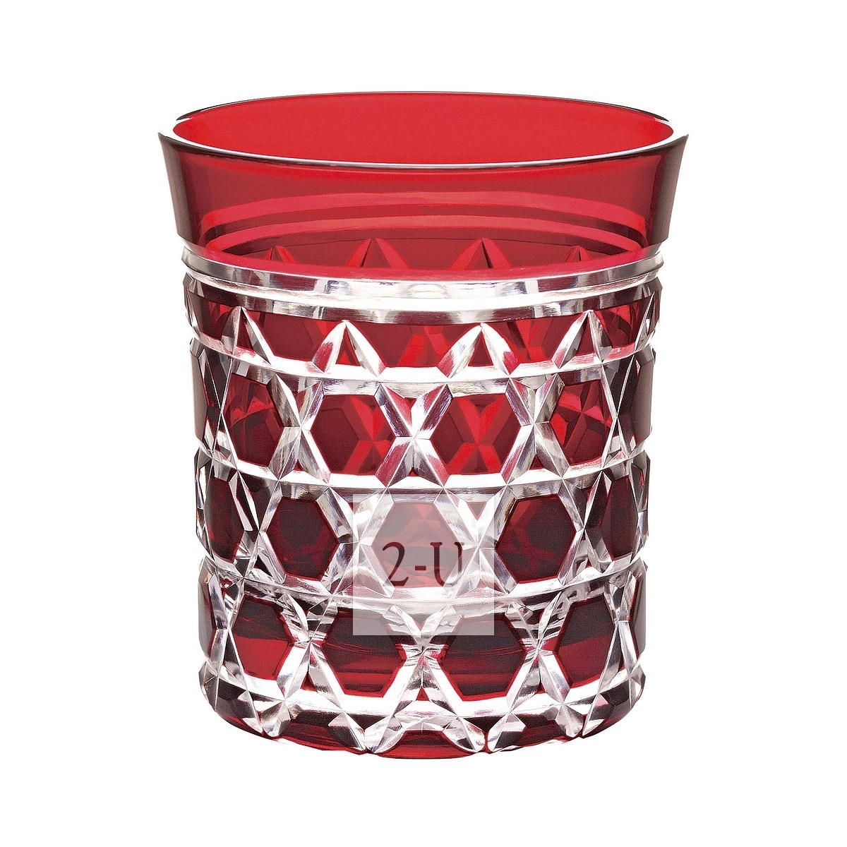 日本东京传统工艺品 江户切子 手工刻花酒杯 红色