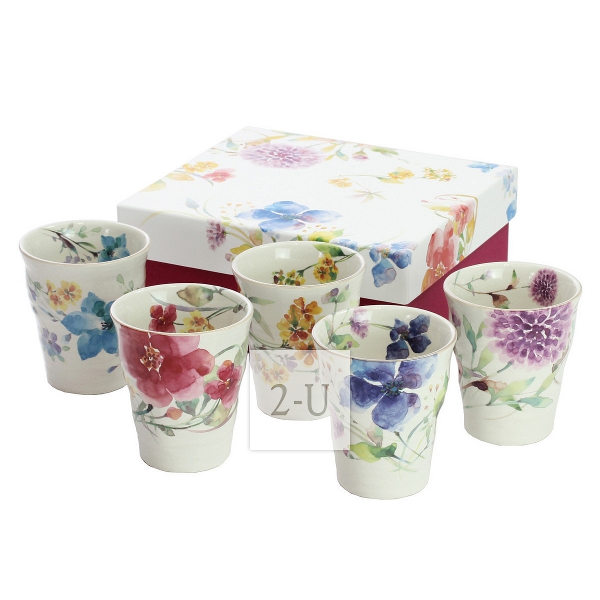 美浓烧 和蓝 花水彩 釉下彩陶瓷杯子/茶杯/水杯/酒杯套装