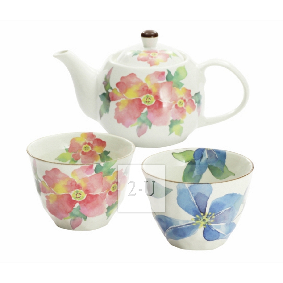 美浓烧 和蓝 花日记 茶杯茶壶套装