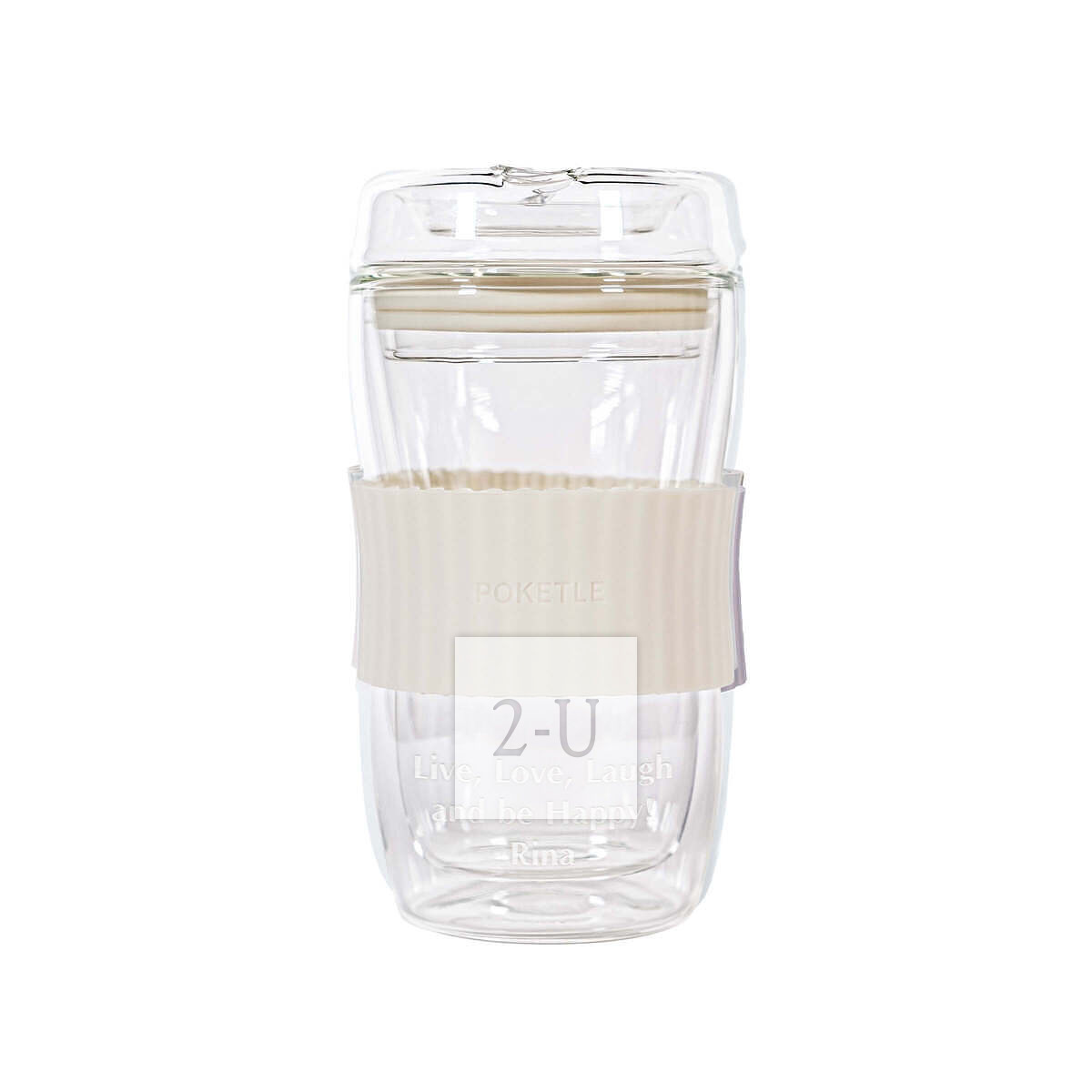 带盖玻璃双层隔热随行杯 象牙白