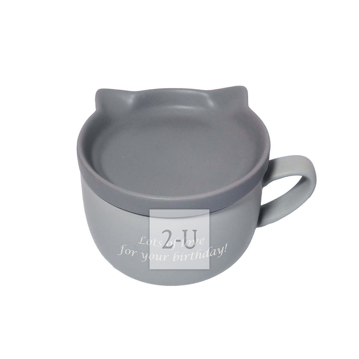 【定制刻印姓名】猫咪造型陶瓷杯碟套装 灰色 给爱猫人士的生日礼物 文字祝福刻印 猫咪支援项目 情人节回礼 母亲节 父亲节