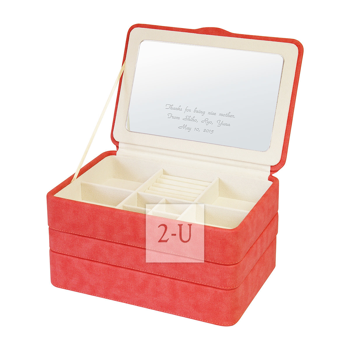 三层首饰盒收纳盒 橘红色 3L