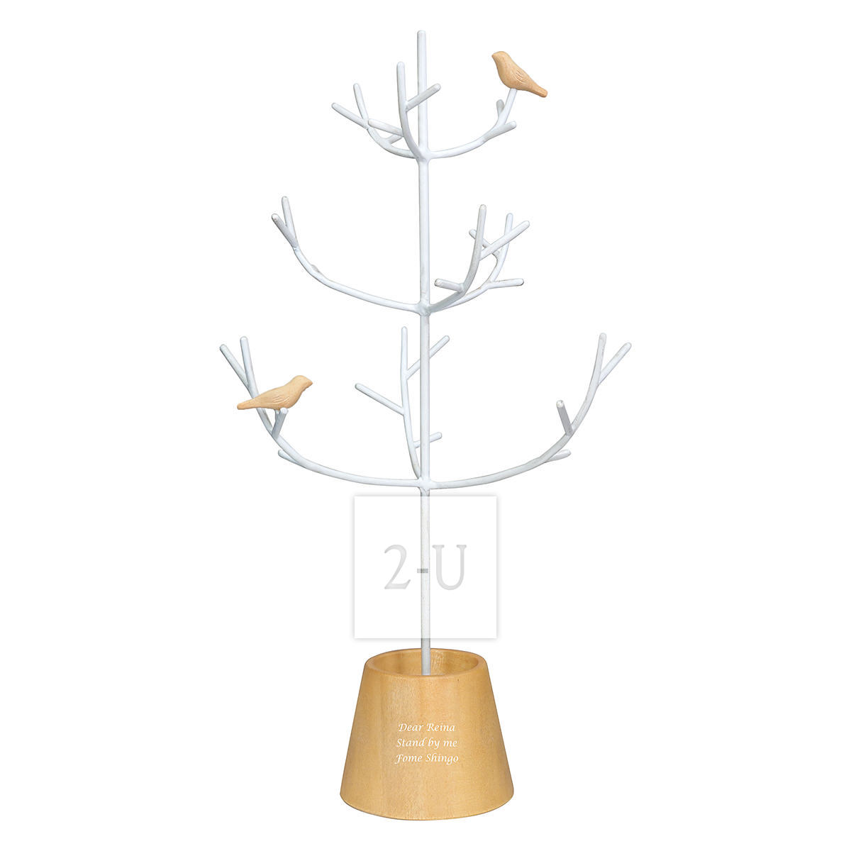 手工制造小鸟树形首饰收纳架首饰树 原木浅色