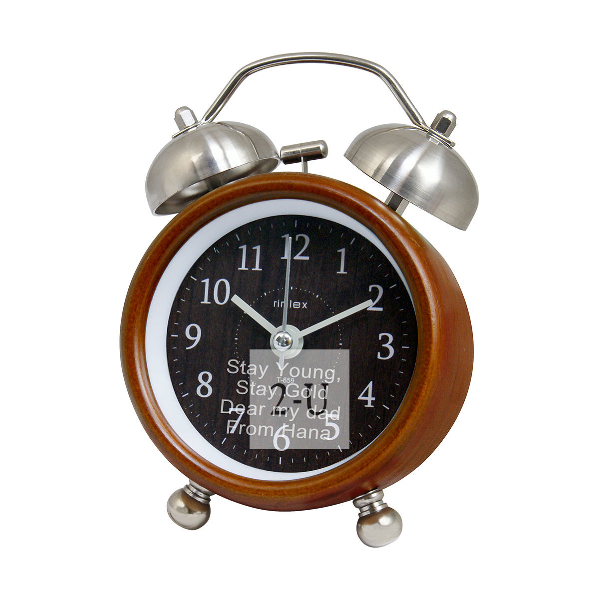 夏洛特木制闹铃闹钟 棕色