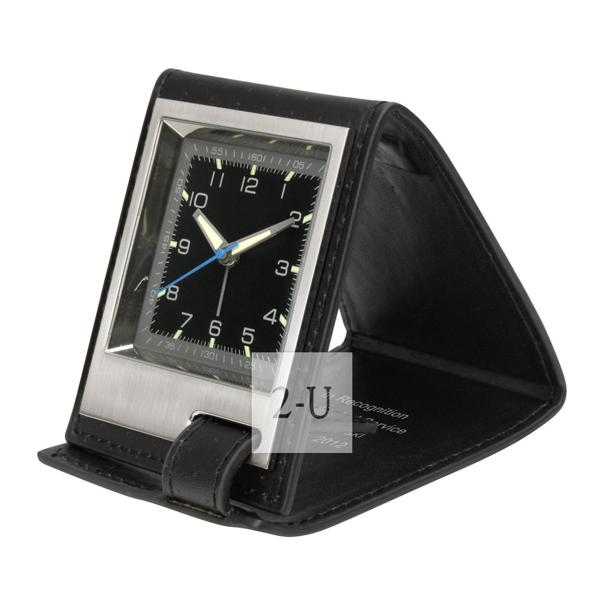 真皮套折叠式便携薄款小闹钟 黑色