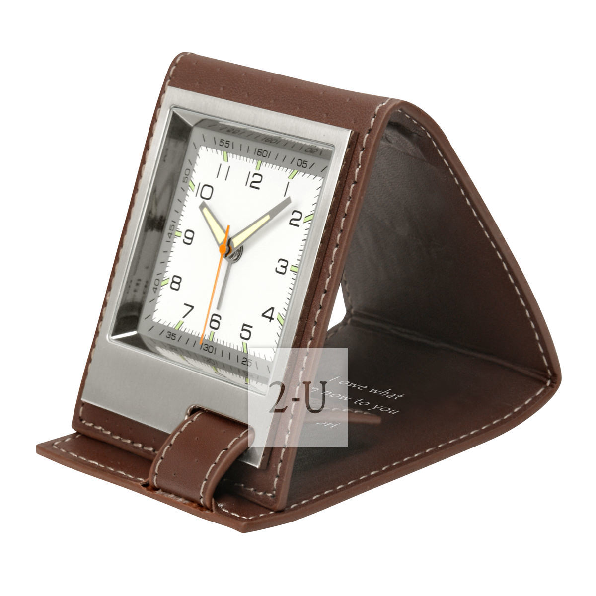 真皮套折叠式便携薄款小闹钟 棕色