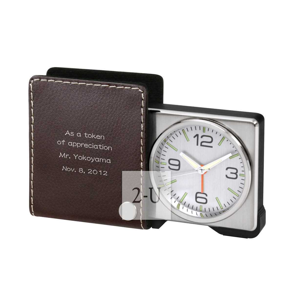 真皮套便携旅行出差小闹钟 棕色