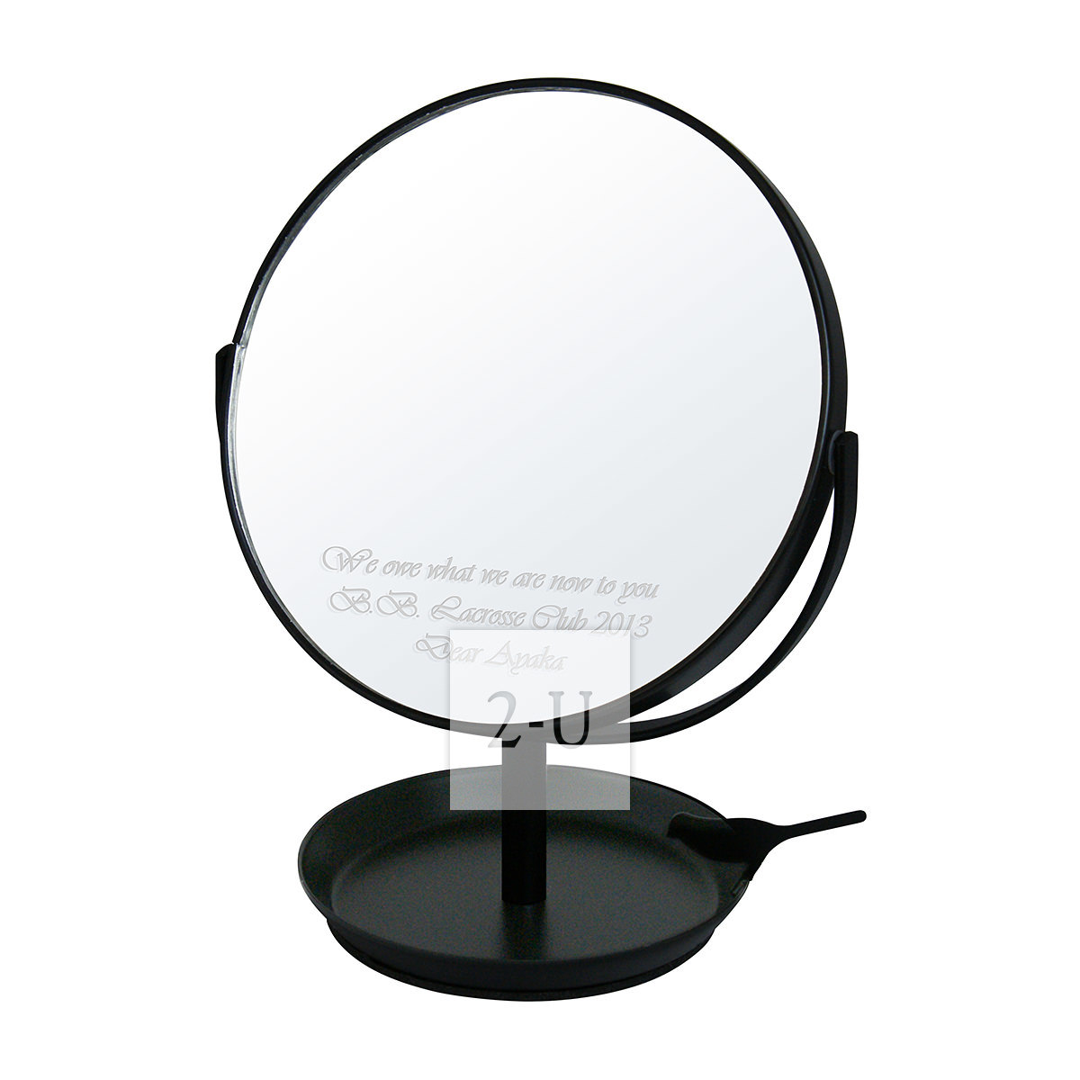 日本制圆形镜子化妆镜 带小鸟首饰盘和放大镜功能 黑色