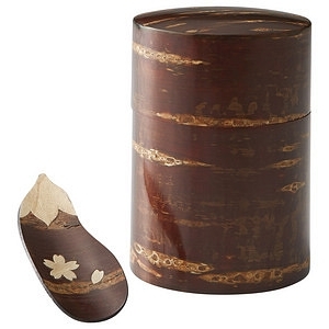 桦细工 樱花皮漆器 茶筒茶勺套装木制礼盒