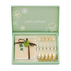 幸运草 咖啡勺 6P 套装含小毛巾