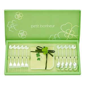 幸运草 咖啡叉勺 11P 套装含小毛巾