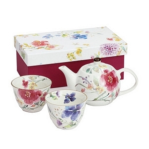 和蓝 花水彩 陶瓷茶壶对杯套装