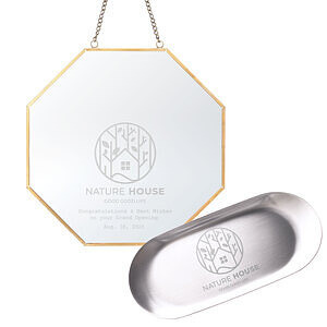 刻 Logo 的不锈钢托碟收银盘 ＆ 八角镜套装