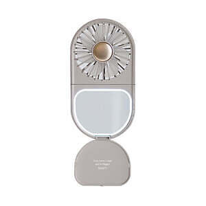 带LED化妆镜的纤巧便携风扇 灰色