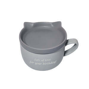 猫咪造型陶瓷杯碟套装 灰色