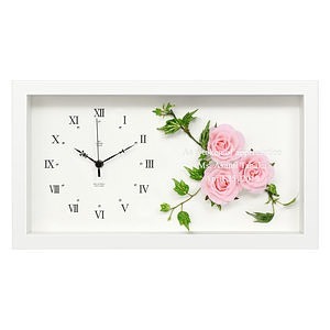 粉红玫瑰立体装饰画框挂钟