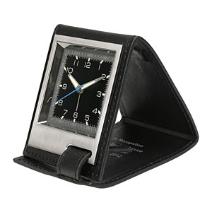 真皮套折叠式便携薄款小闹钟 黑色