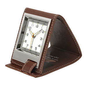 真皮套折叠式便携薄款小闹钟 棕色