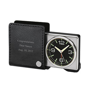 真皮套便携旅行出差小闹钟 黑色