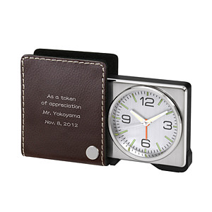 真皮套便携旅行出差小闹钟 棕色