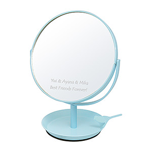 日本制圆形镜子化妆镜 带小鸟首饰盘和放大镜功能 蓝色