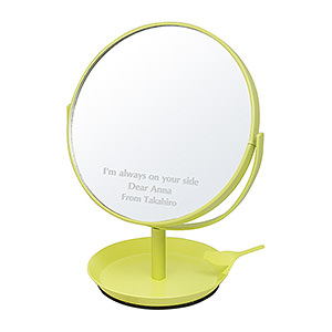 日本制圆形镜子化妆镜 带小鸟首饰盘和放大镜功能 黄绿色