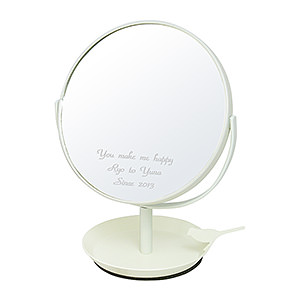 日本制圆形镜子化妆镜 带小鸟首饰盘和放大镜功能 白色