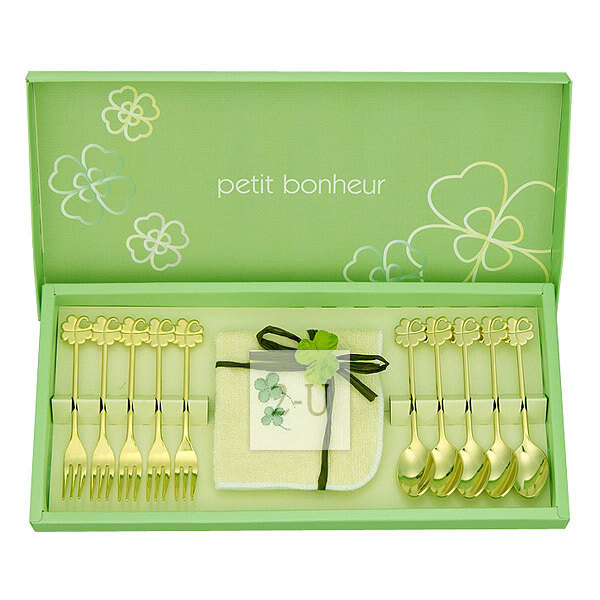 幸运草 咖啡叉勺 11P 套装含小毛巾