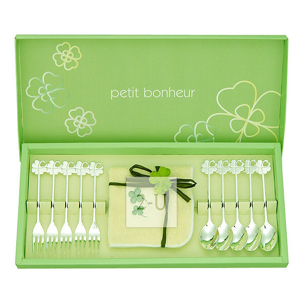 幸运草 咖啡叉勺 11P 套装含小毛巾