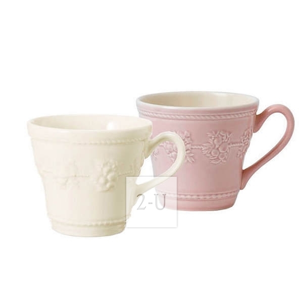 韦奇伍德 Queen's Ware Collection Festivity 马克杯对杯 乳白淡粉
