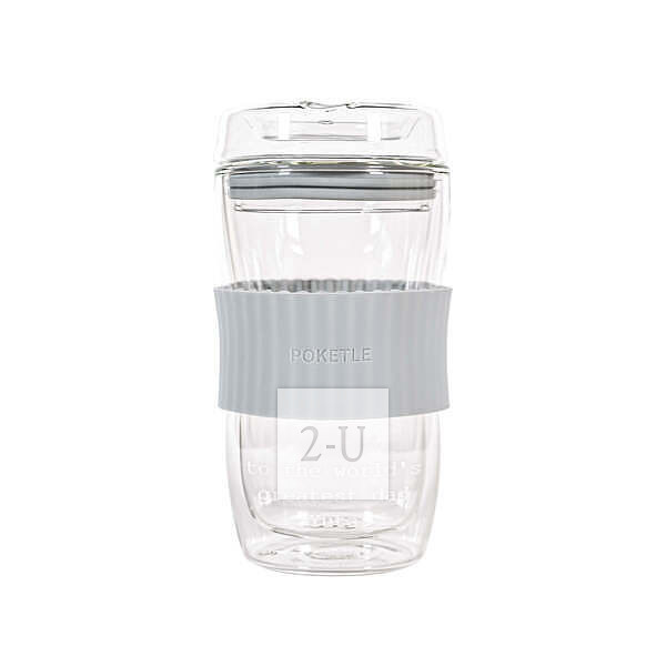 带盖玻璃双层隔热随行杯 蓝灰色