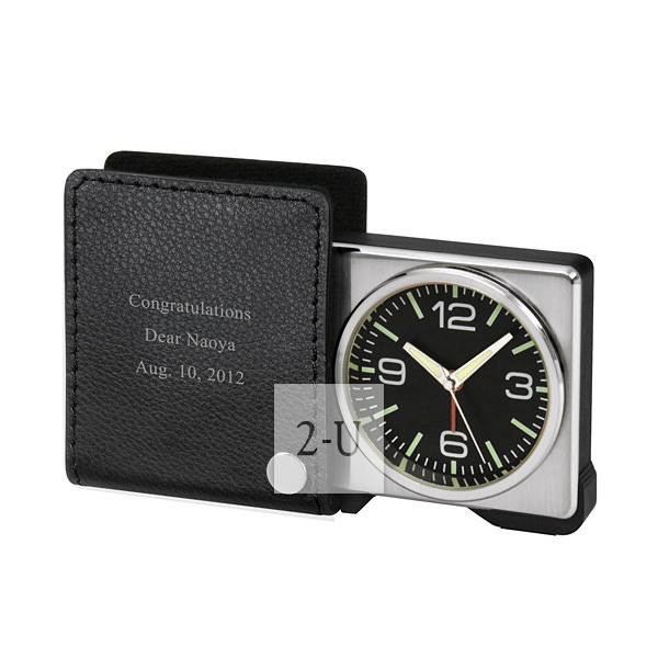 真皮套便携旅行出差小闹钟 黑色