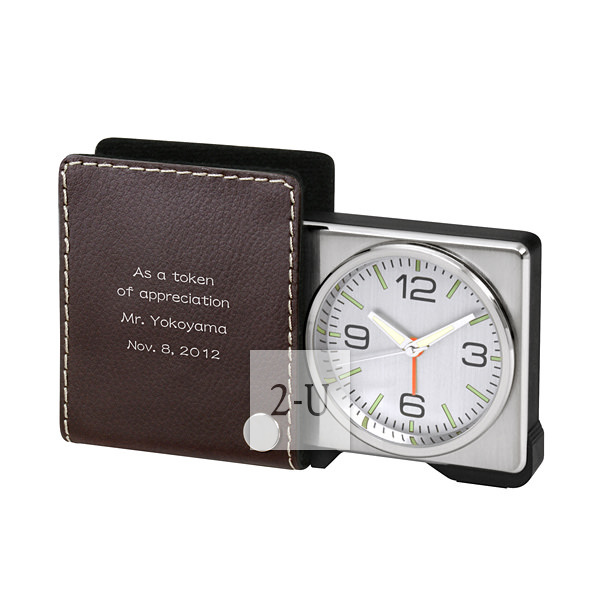 真皮套便携旅行出差小闹钟 棕色