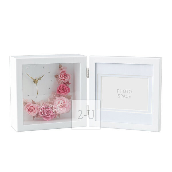 多彩玫瑰保鲜花相框相架带时钟 深浅粉色玫瑰