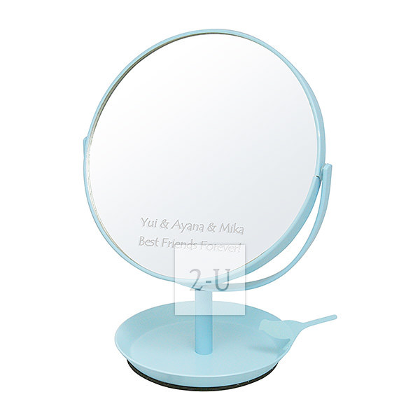 日本制圆形镜子化妆镜 带小鸟首饰盘和放大镜功能 蓝色