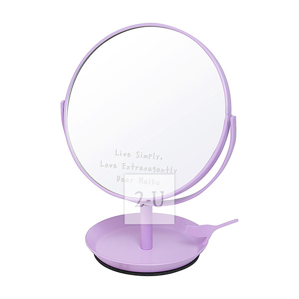 日本制圆形镜子化妆镜 带小鸟首饰盘和放大镜功能 紫色