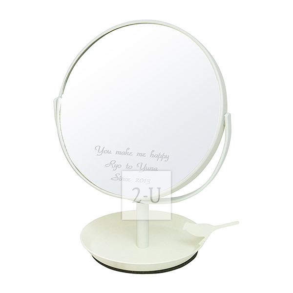 日本制圆形镜子化妆镜 带小鸟首饰盘和放大镜功能 白色